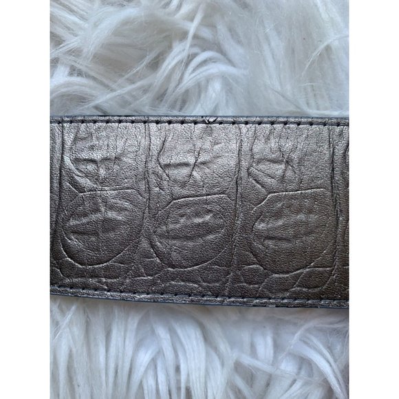 Women’s Leather belt metallic gray silver big buckle gems sparkle chunky - Picture 6 of 7